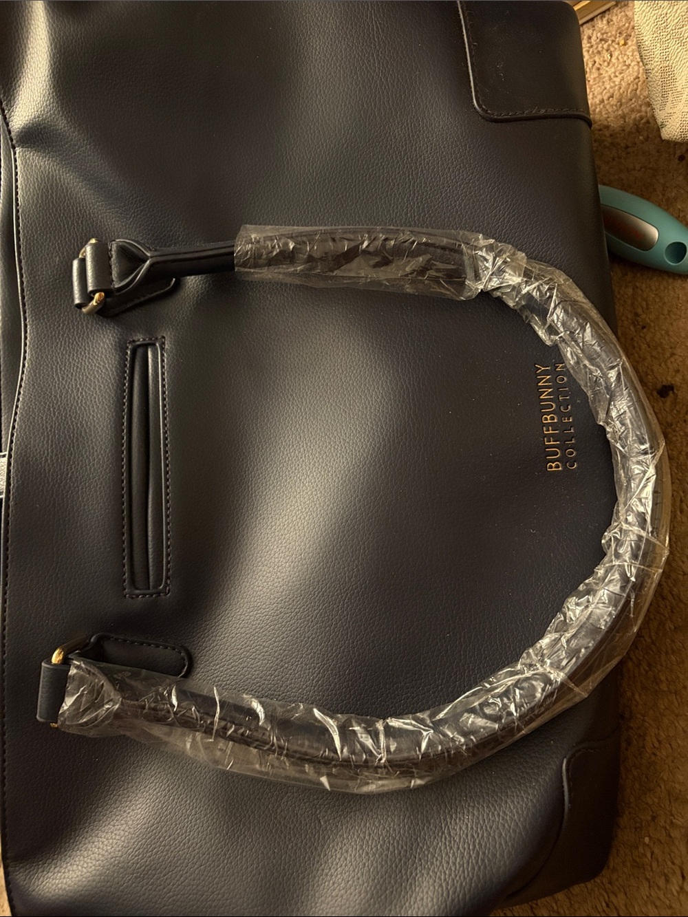 BuffBunny Black Leather-Look Tote with Gold Logo
